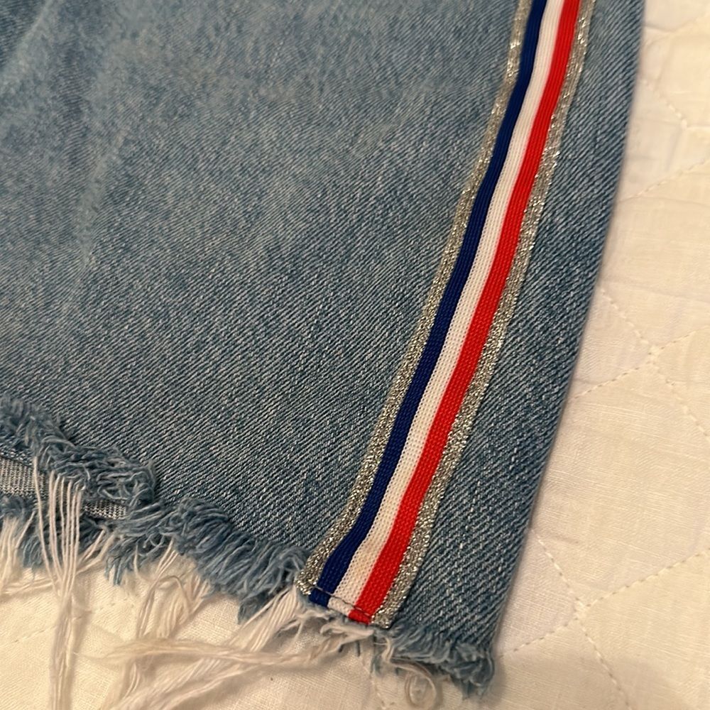 NWOT Topshop Moto Red White Blue & Sparkle Glitter Size Strip Skirt Size 8 - Picture 13 of 15